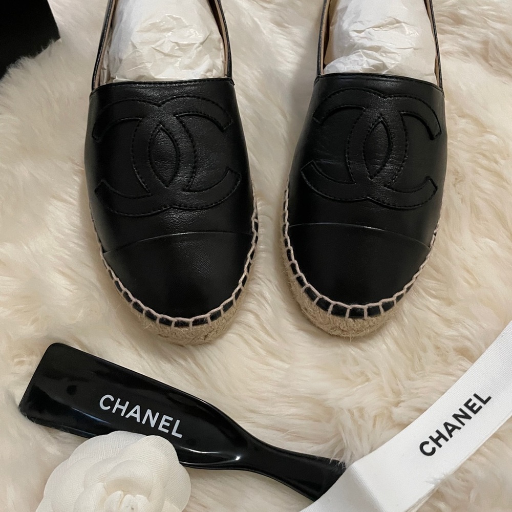 CHANEL Lambskin CC Espadrilles 37 Black